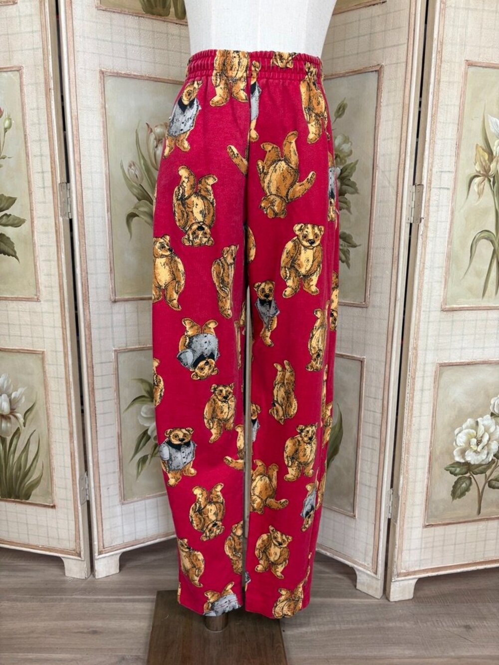 Late 1980s Teddy Bear Sweat Pants, red